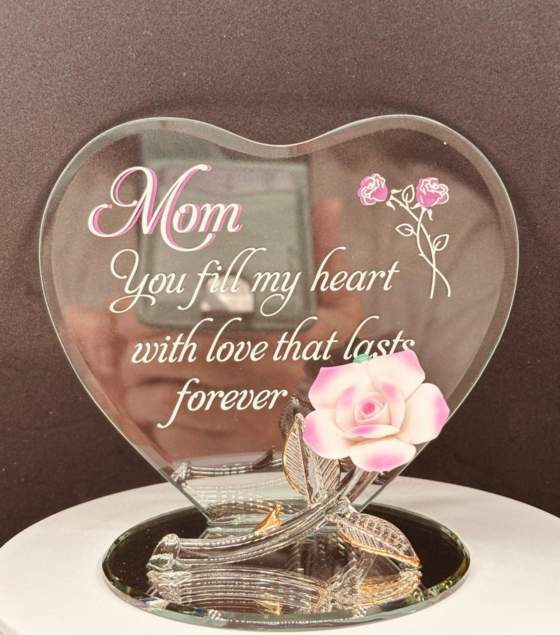 Pink porcelain rose glass figurine gift for mom