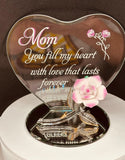 “Mom You Fill My Heart” Rose Figurine | Glass Mom Appreciation Décor