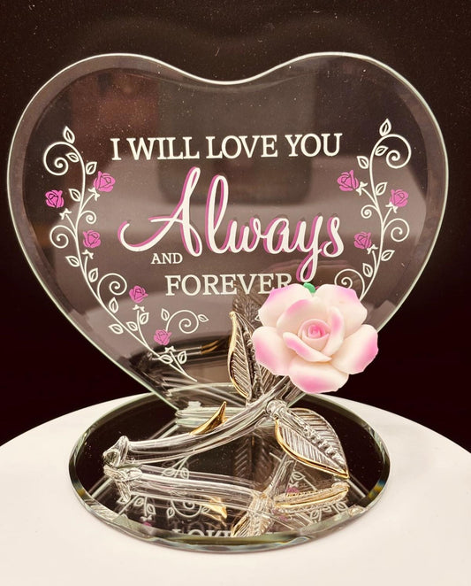 Rose Always & Forever Figurine Handcrafted Glass Gift with Romantic Message