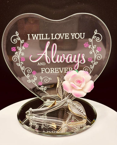 Rose Always & Forever Figurine Handcrafted Glass Gift with Romantic Message