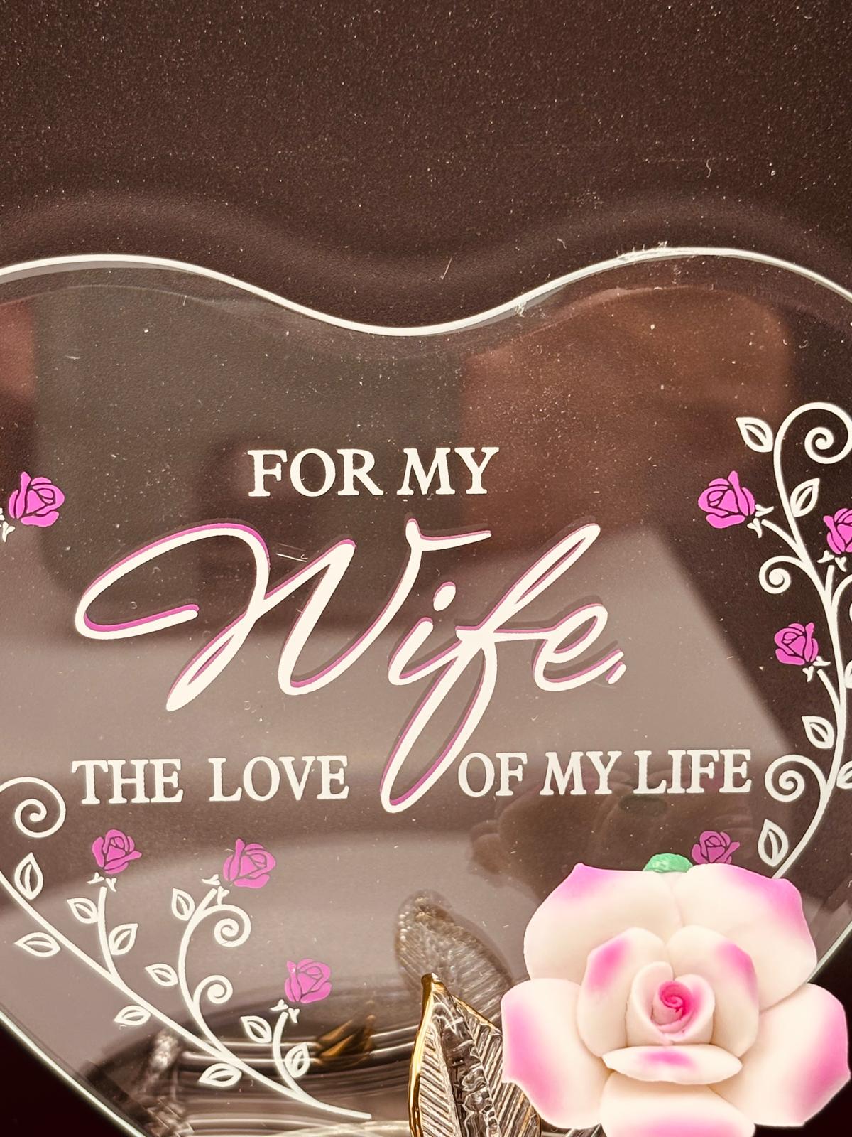 “My Wife” Pink Rose Figurine | Glass Romantic Love Gift Décor