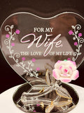 “My Wife” Pink Rose Figurine | Glass Romantic Love Gift Décor