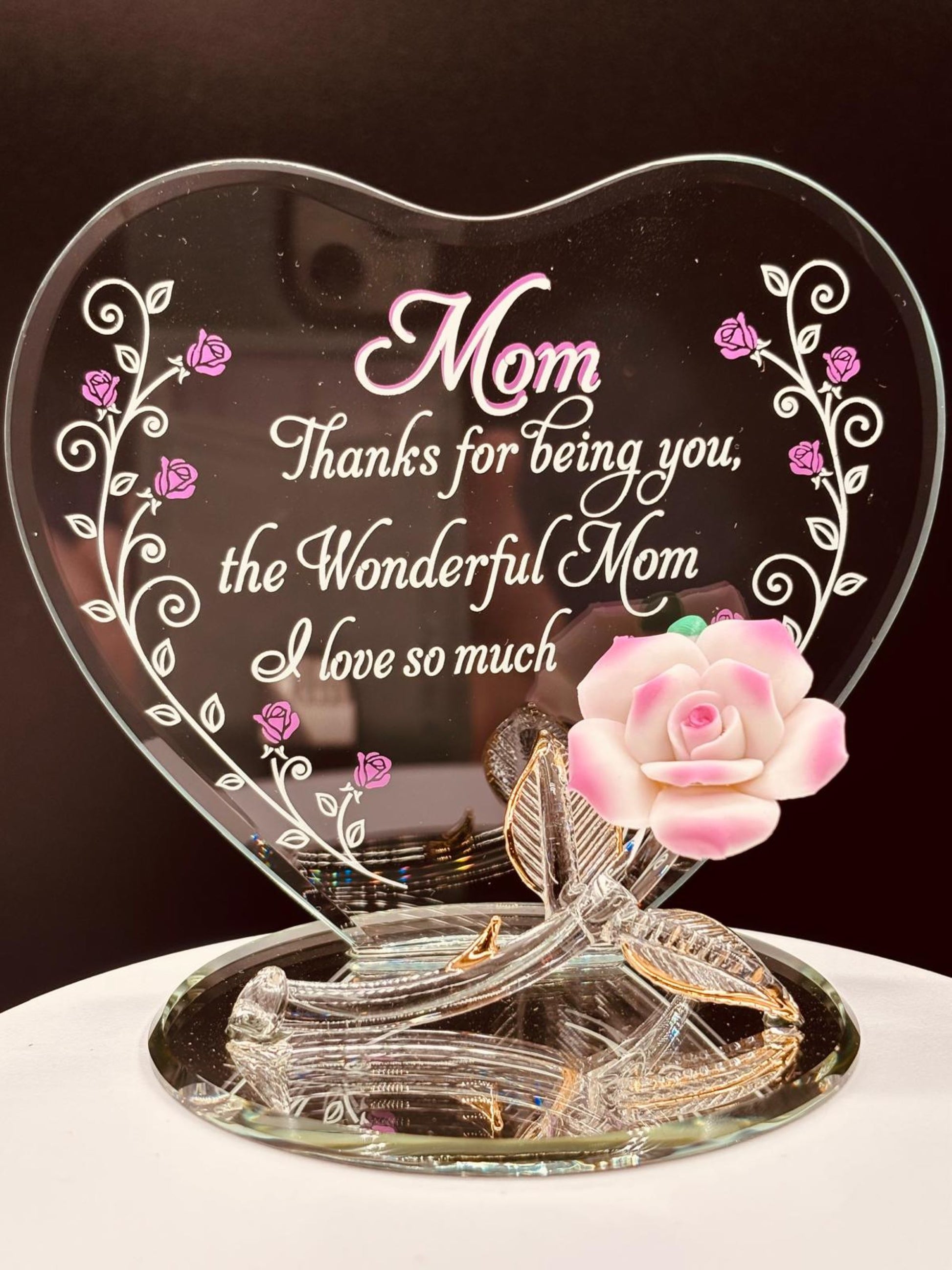 Handcrafted pink porcelain rose figurine for Mother’s Day