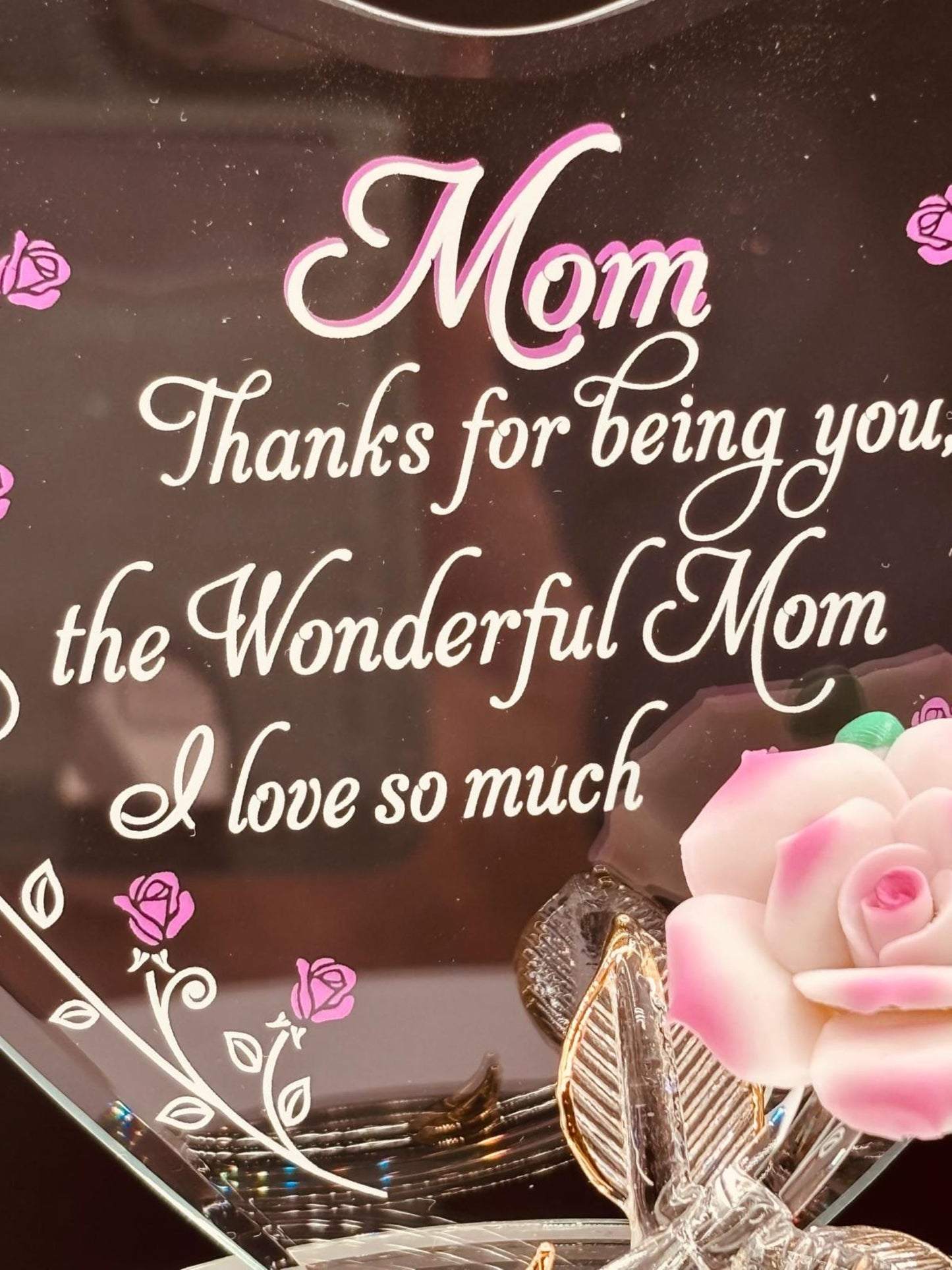 Pink Rose “Wonderful Mom” Figurine | Mom Appreciation Décor | Mother's Day Gift