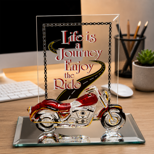 Life Is a Journey Motorcycle Figurine | Handcrafted Glass Motorcycle Gift