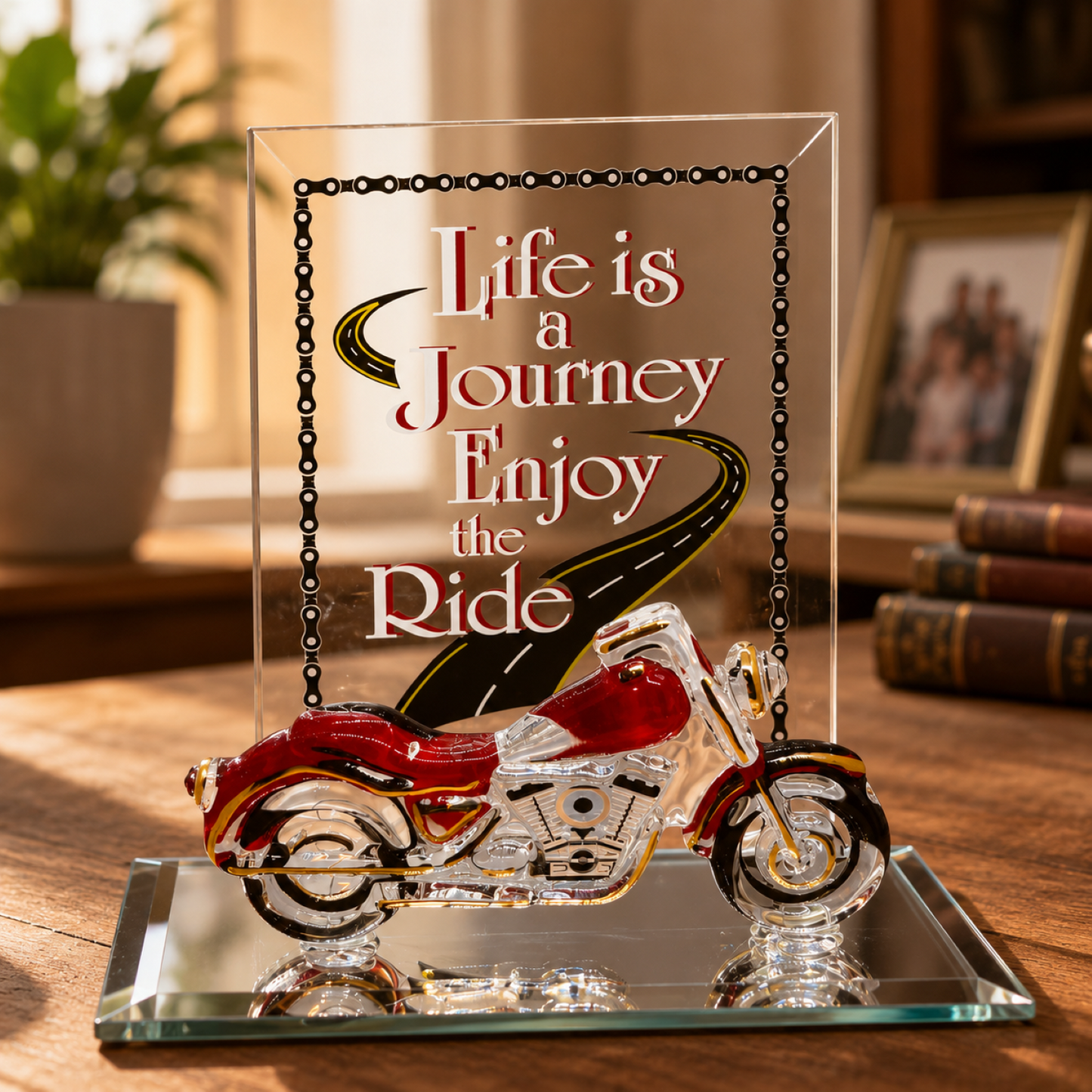 Life Is a Journey Motorcycle Figurine | Handcrafted Glass Motorcycle Gift
