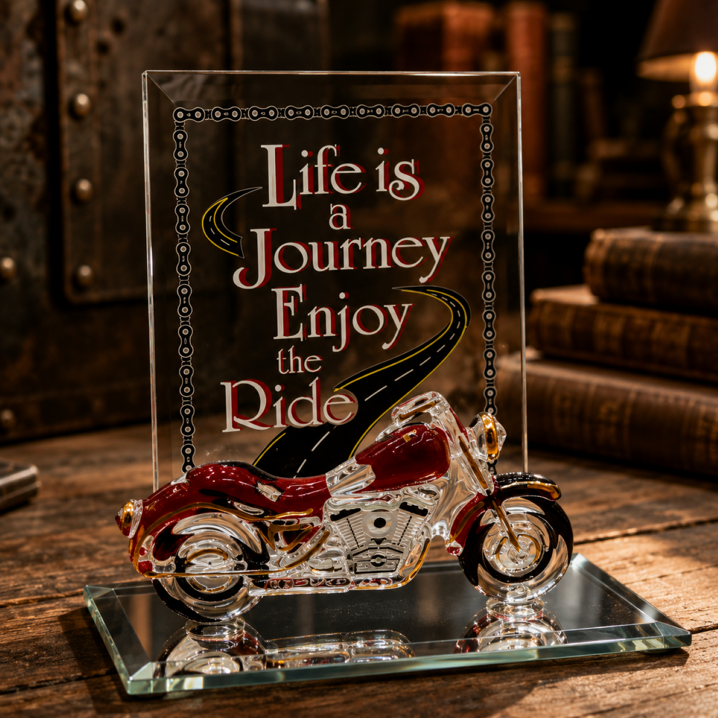 Life Is a Journey Motorcycle Figurine | Handcrafted Glass Motorcycle Gift
