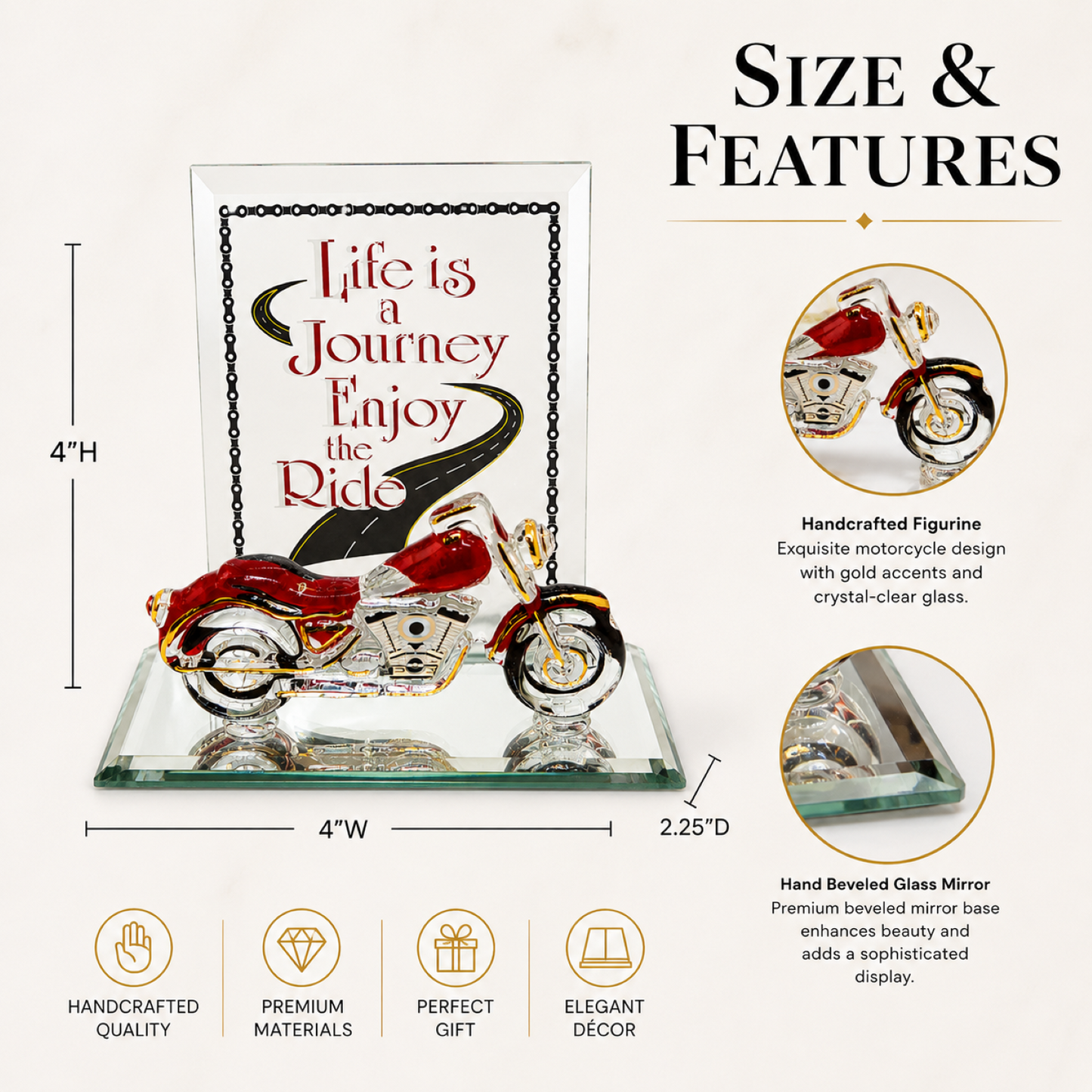 Life Is a Journey Motorcycle Figurine | Handcrafted Glass Motorcycle Gift