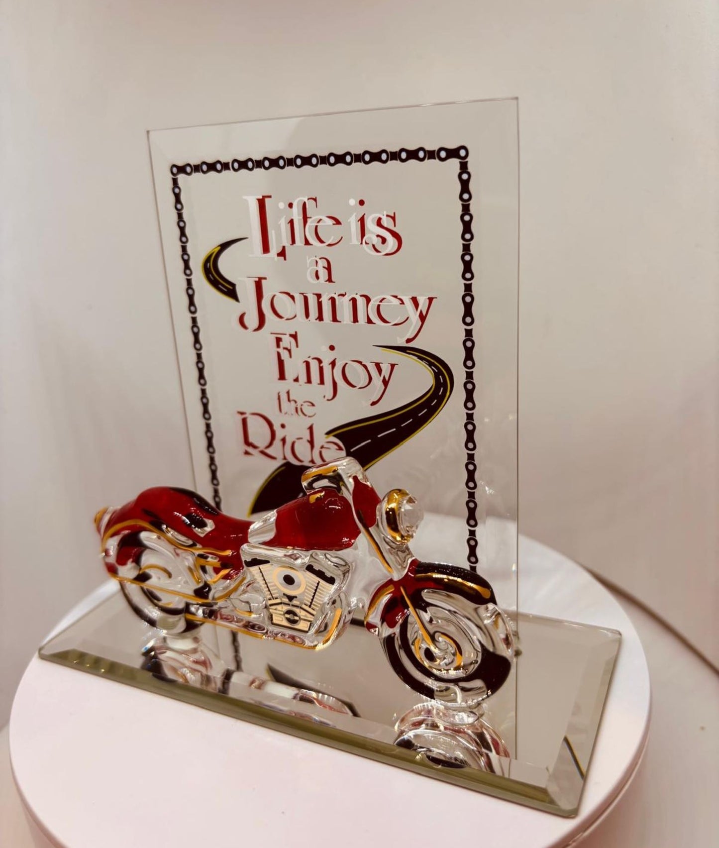Life Is a Journey Motorcycle Figurine | Handcrafted Glass Motorcycle Gift