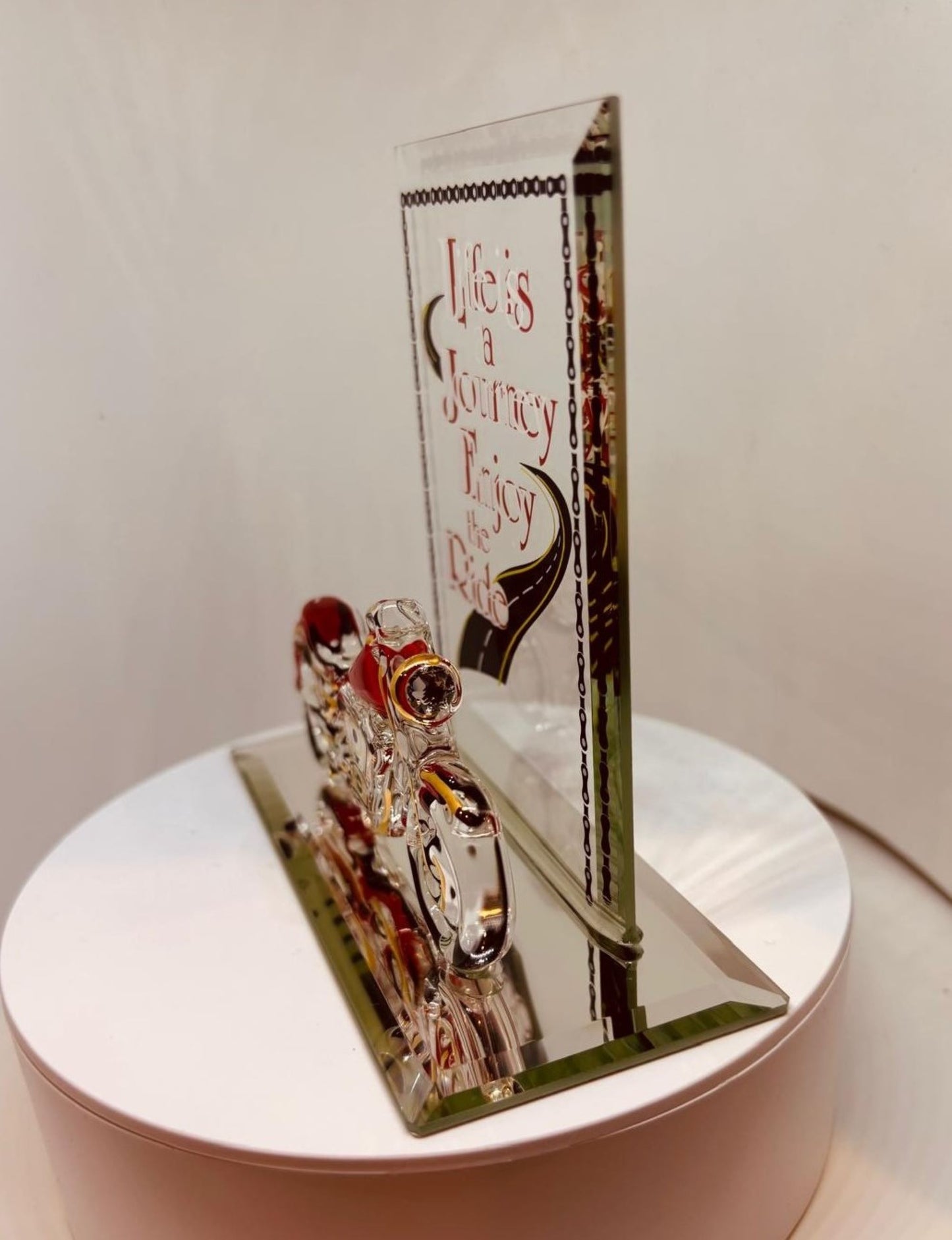 Life Is a Journey Motorcycle Figurine | Handcrafted Glass Motorcycle Gift