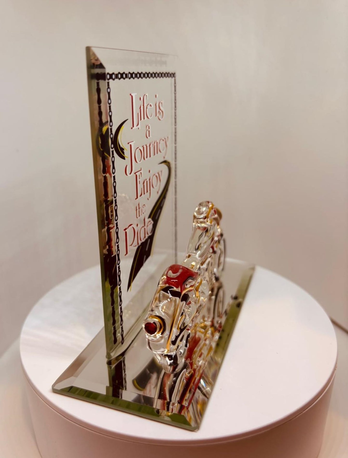 Life Is a Journey Motorcycle Figurine | Handcrafted Glass Motorcycle Gift