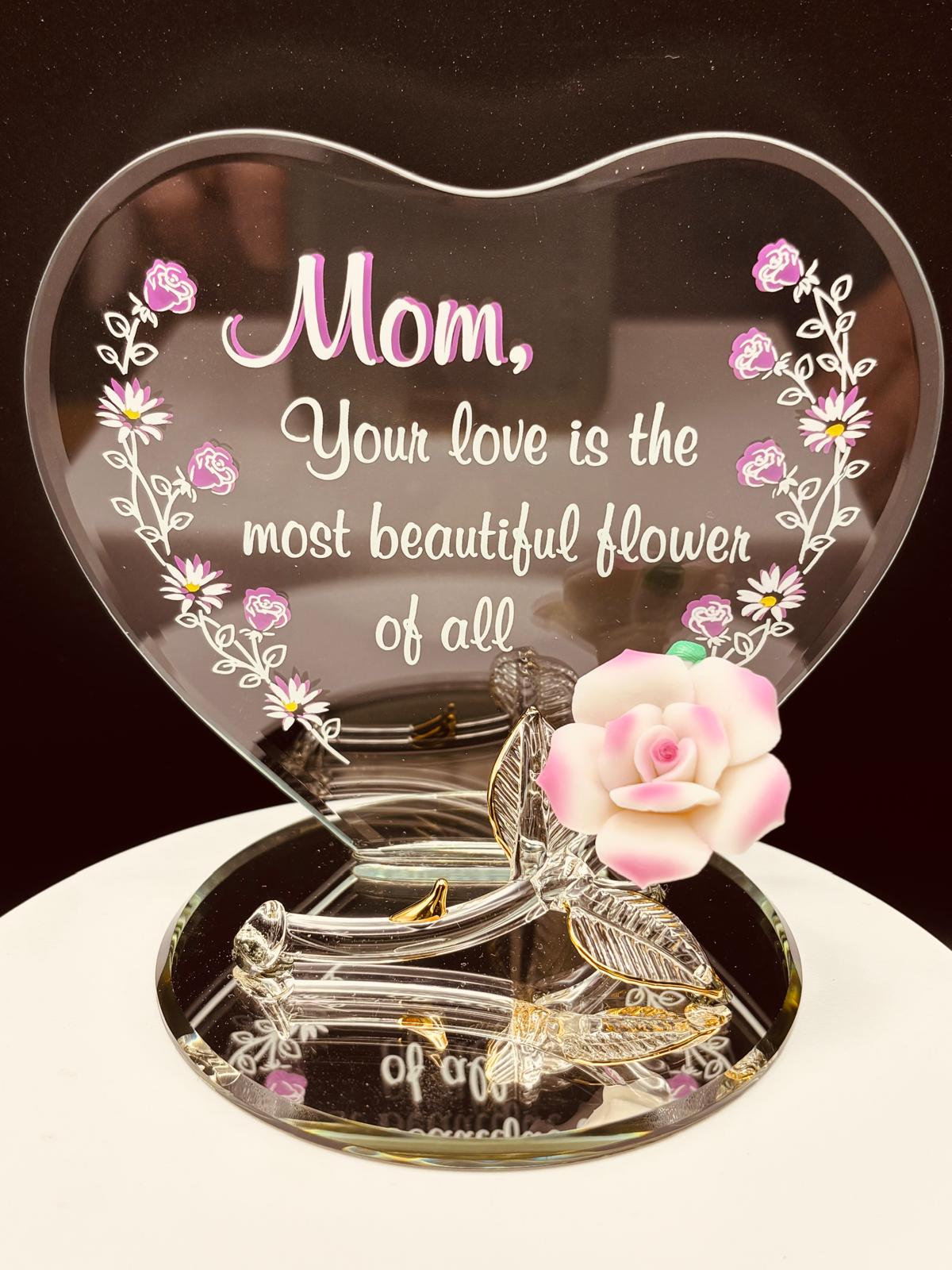 Pink Rose Figurine for Mom | Glass Mother’s Day Gift