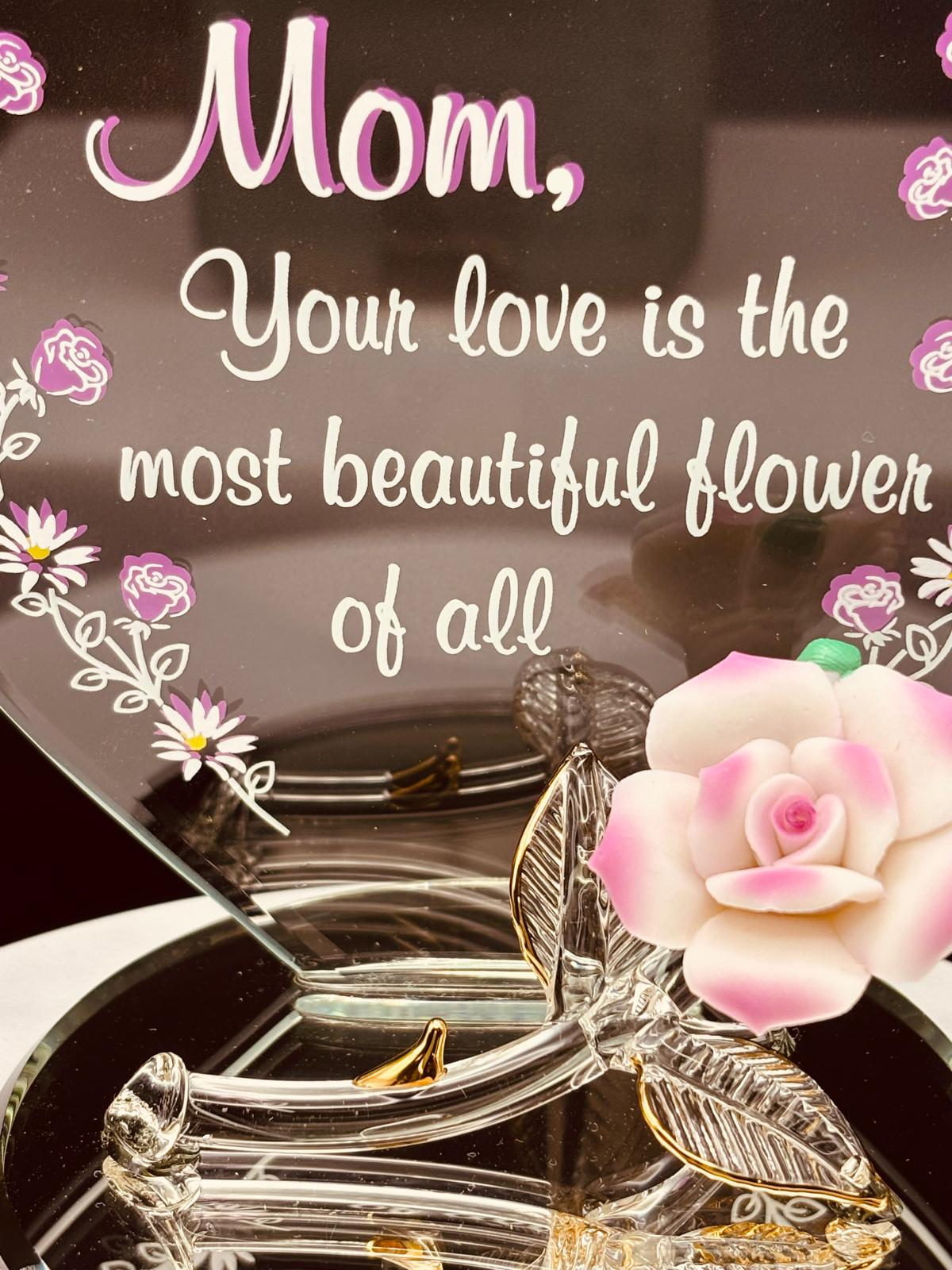 Pink Rose Figurine for Mom | Glass Mother’s Day Gift