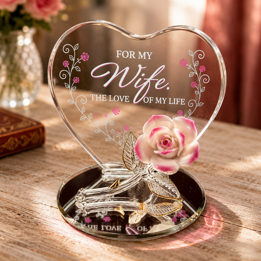 “My Wife” Pink Rose Figurine | Glass Romantic Love Gift Décor