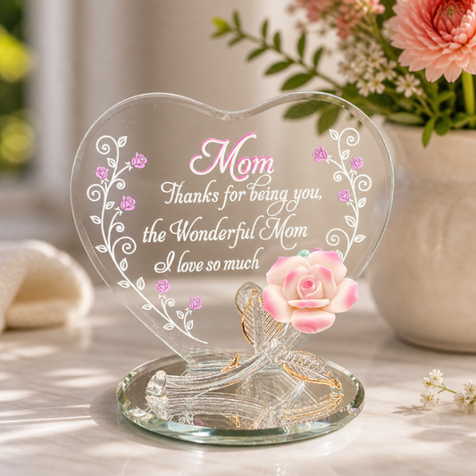 Pink Rose “Wonderful Mom” Figurine | Mom Appreciation Décor | Mother's Day Gift