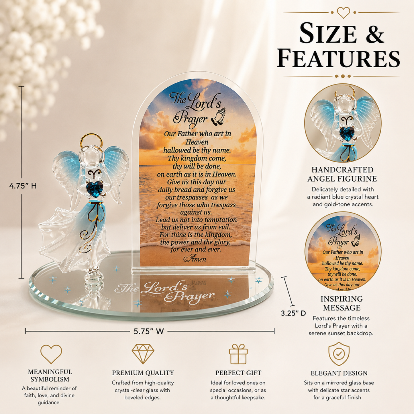 Lord’s Prayer Angel Glass Figurine | Faith Display | Religious Christian Home Decor Gift