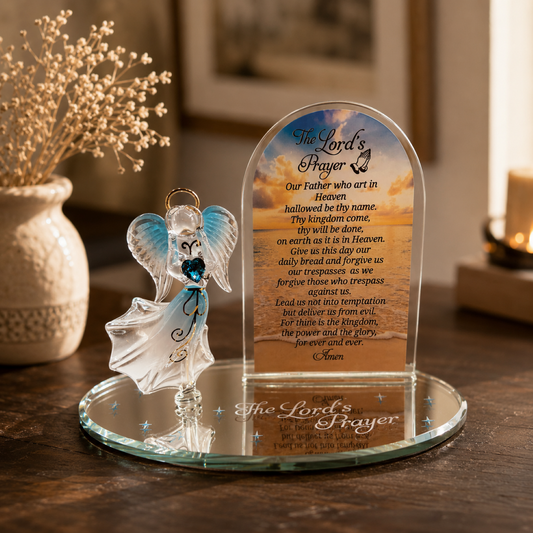 Lord’s Prayer Angel Glass Figurine | Faith Display | Religious Christian Home Decor Gift
