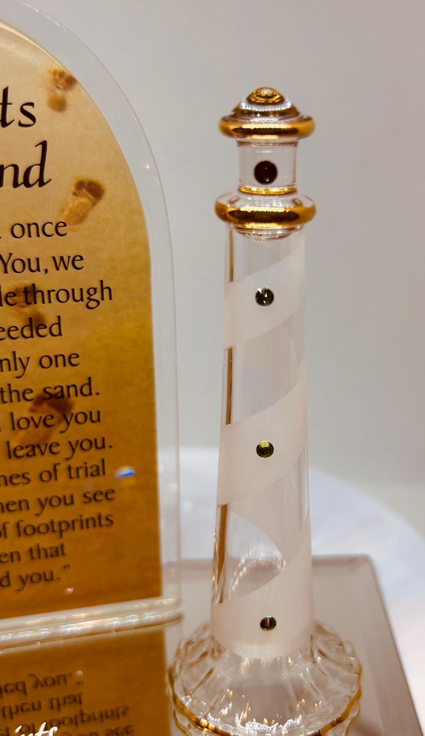 Footprints in the Sand Plaque Inspirational Glass Gift with Crystals