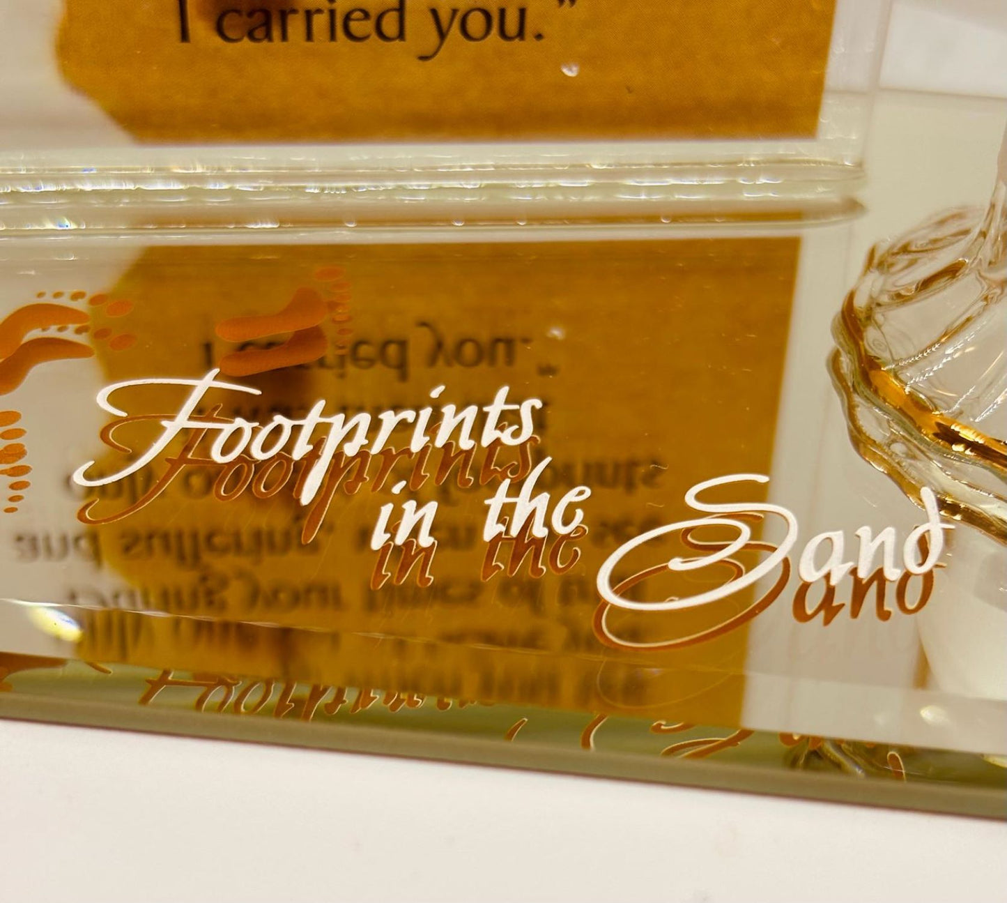 Footprints in the Sand Plaque Inspirational Glass Gift with Crystals