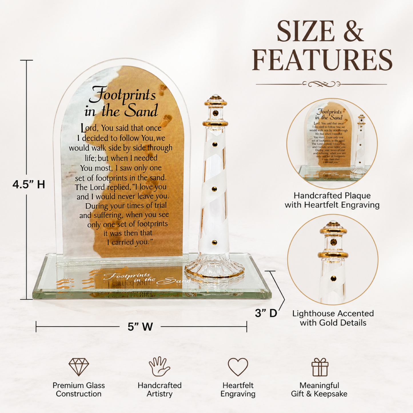 Footprints in the Sand Plaque with Lighthouse | Inspirational Christian Faith Gift