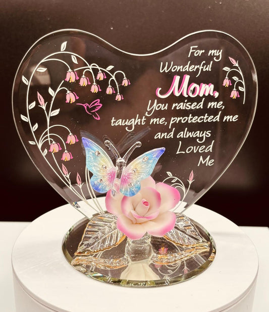 Wonderful Mom Rose and Butterfly Figurine | Glass Mother’s Day Gift