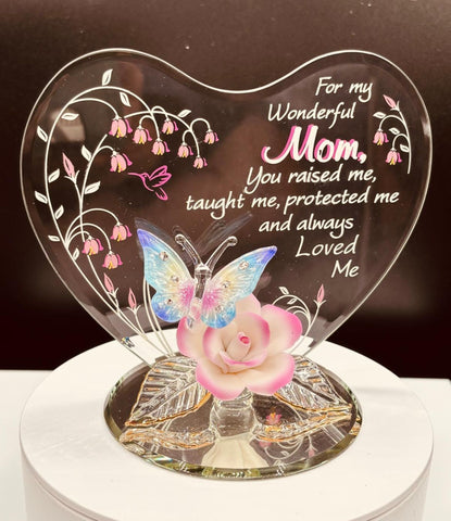 Wonderful Mom Rose and Butterfly Figurine | Glass Mother’s Day Gift