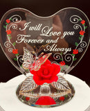 “I Love You Always” Butterfly & Red Rose Figurine | Glass Romantic Gift