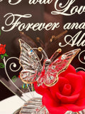 “I Love You Always” Butterfly & Red Rose Figurine | Glass Romantic Gift