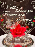 “I Love You Always” Butterfly & Red Rose Figurine | Glass Romantic Gift