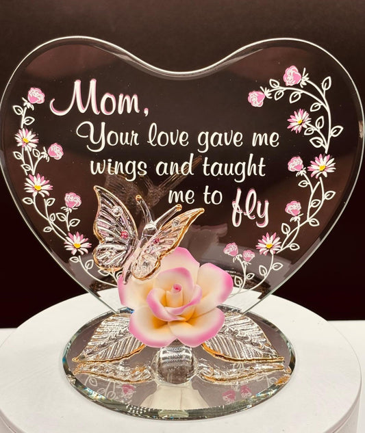 Mom Butterfly and Rose Figurine | Glass Mother’s Day Gift