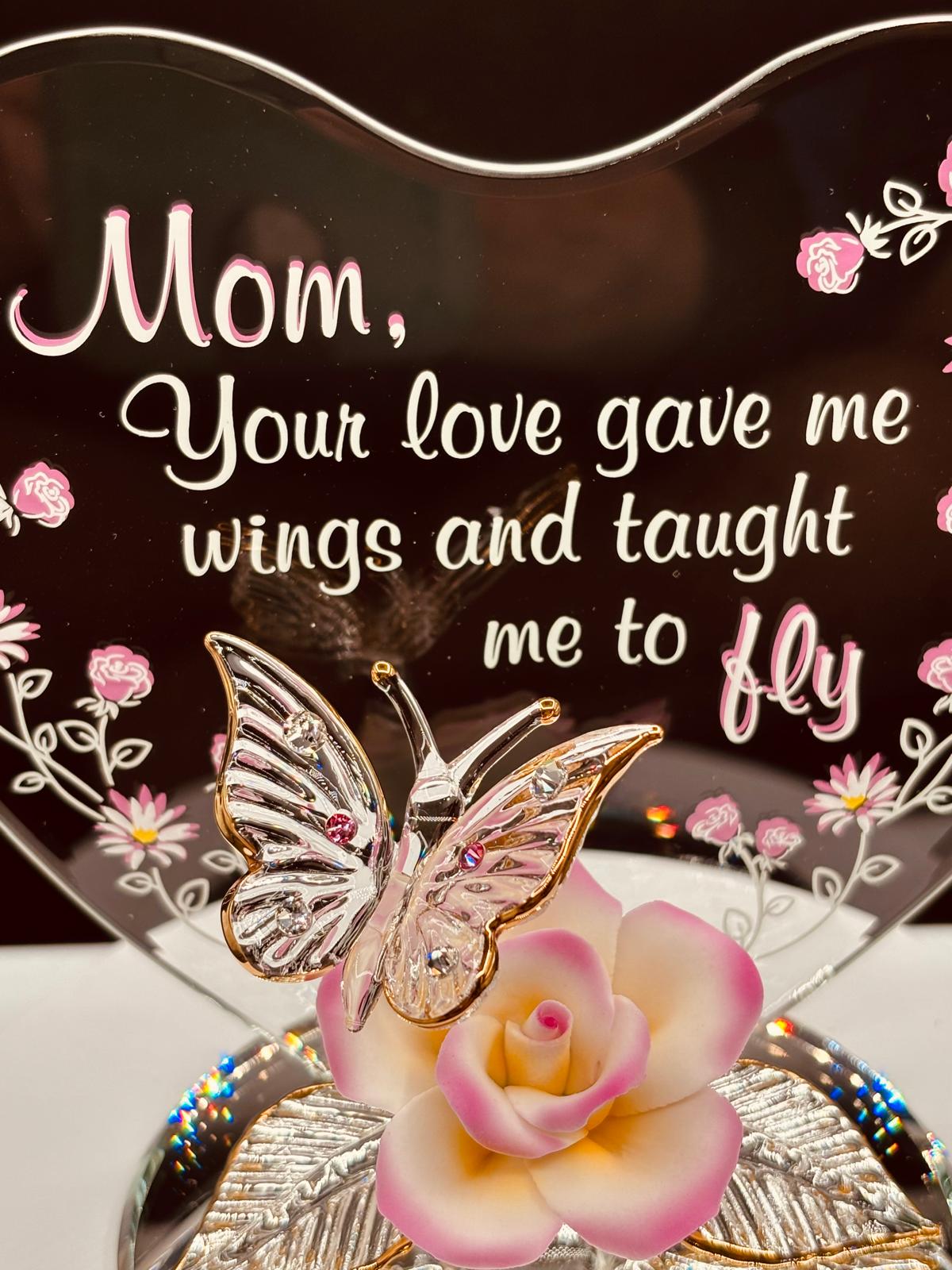 Mom Butterfly and Rose Figurine | Glass Mother’s Day Gift