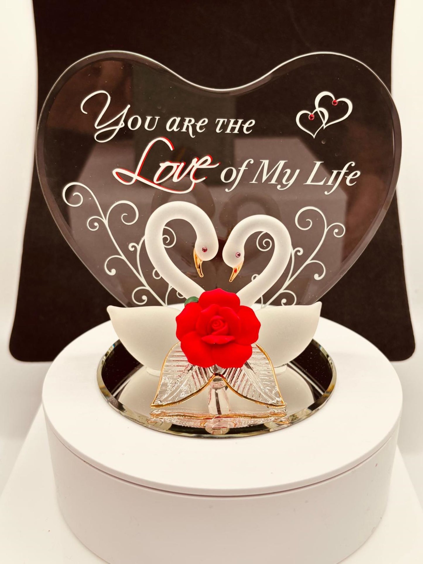 Love of My Life Swans Figurine | Handcrafted Glass Swan Couple with Rose