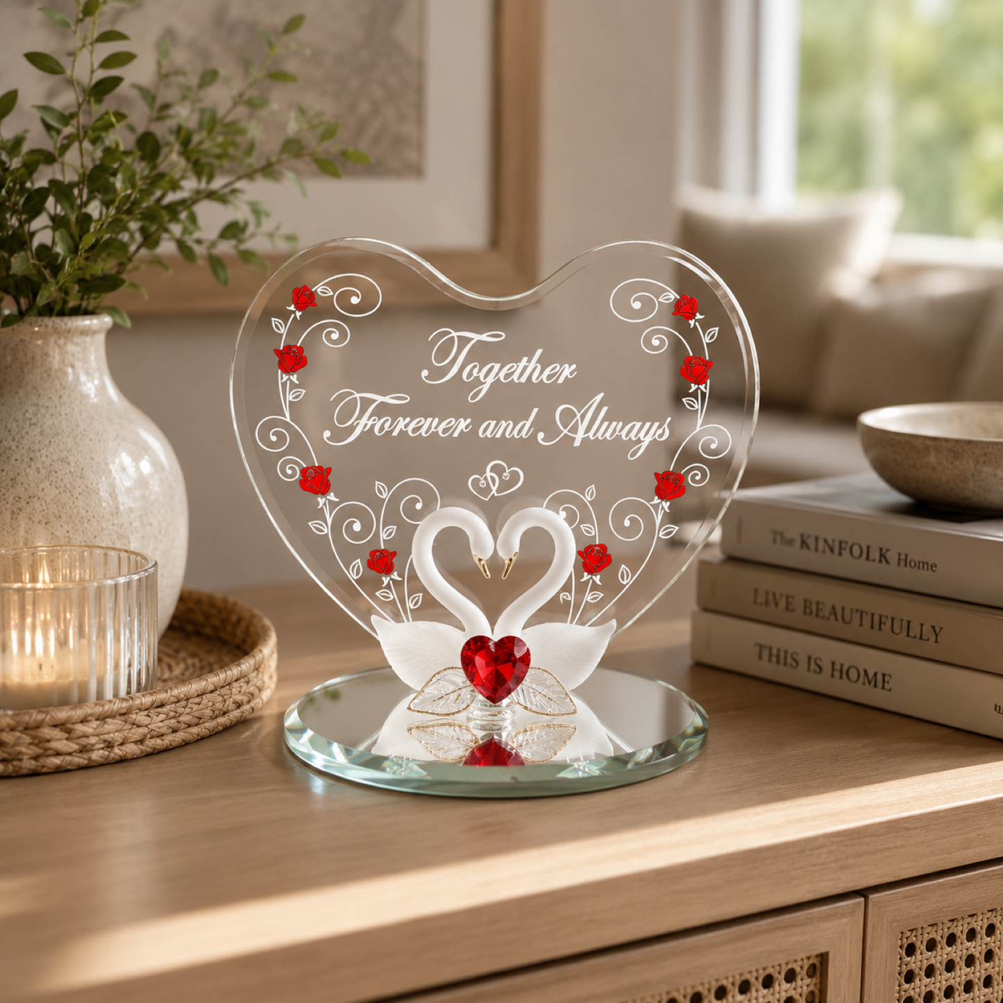 Glass Swan Couple Figurine | Handcrafted Romantic Love Gift for Couples