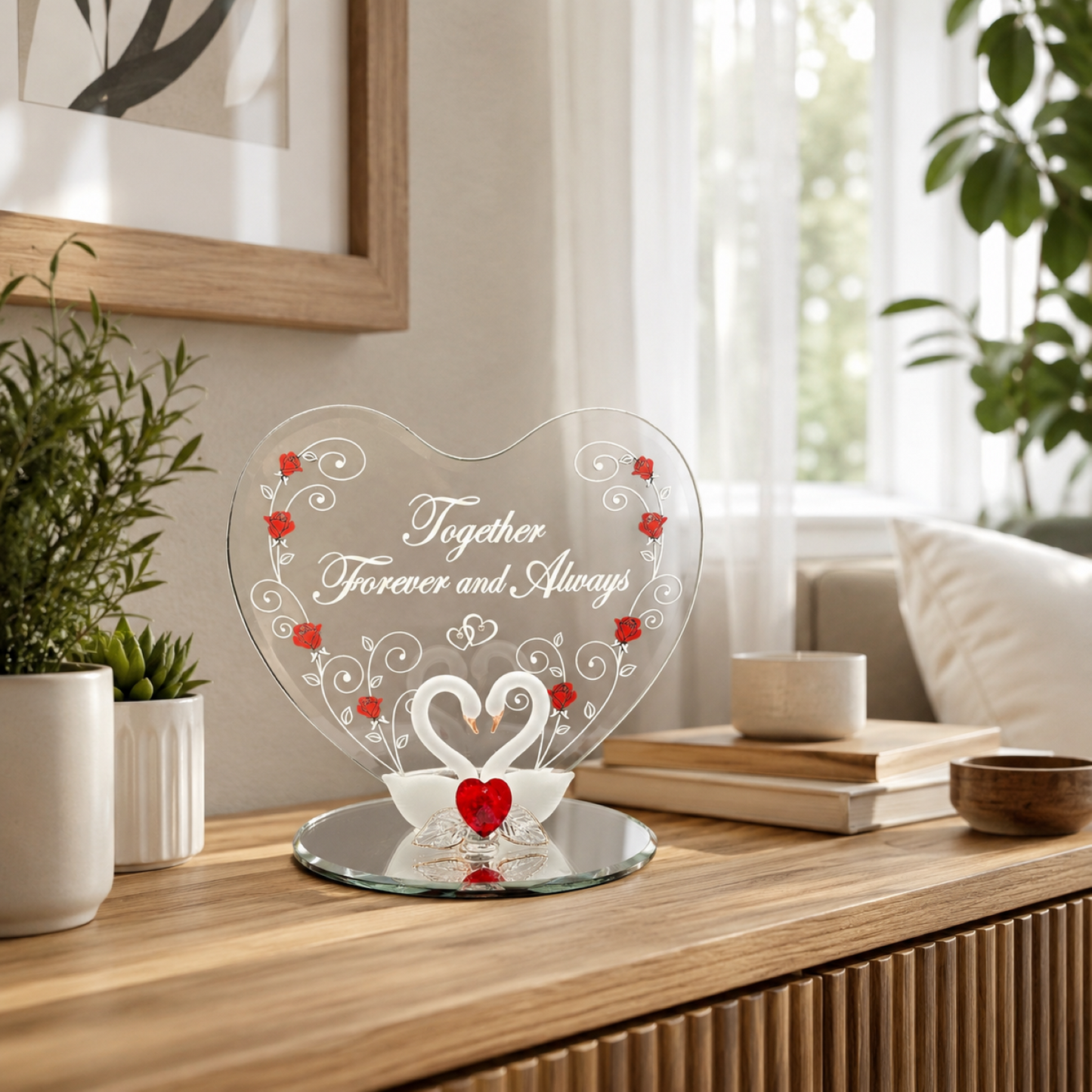 Glass Swan Couple Figurine | Handcrafted Romantic Love Gift for Couples
