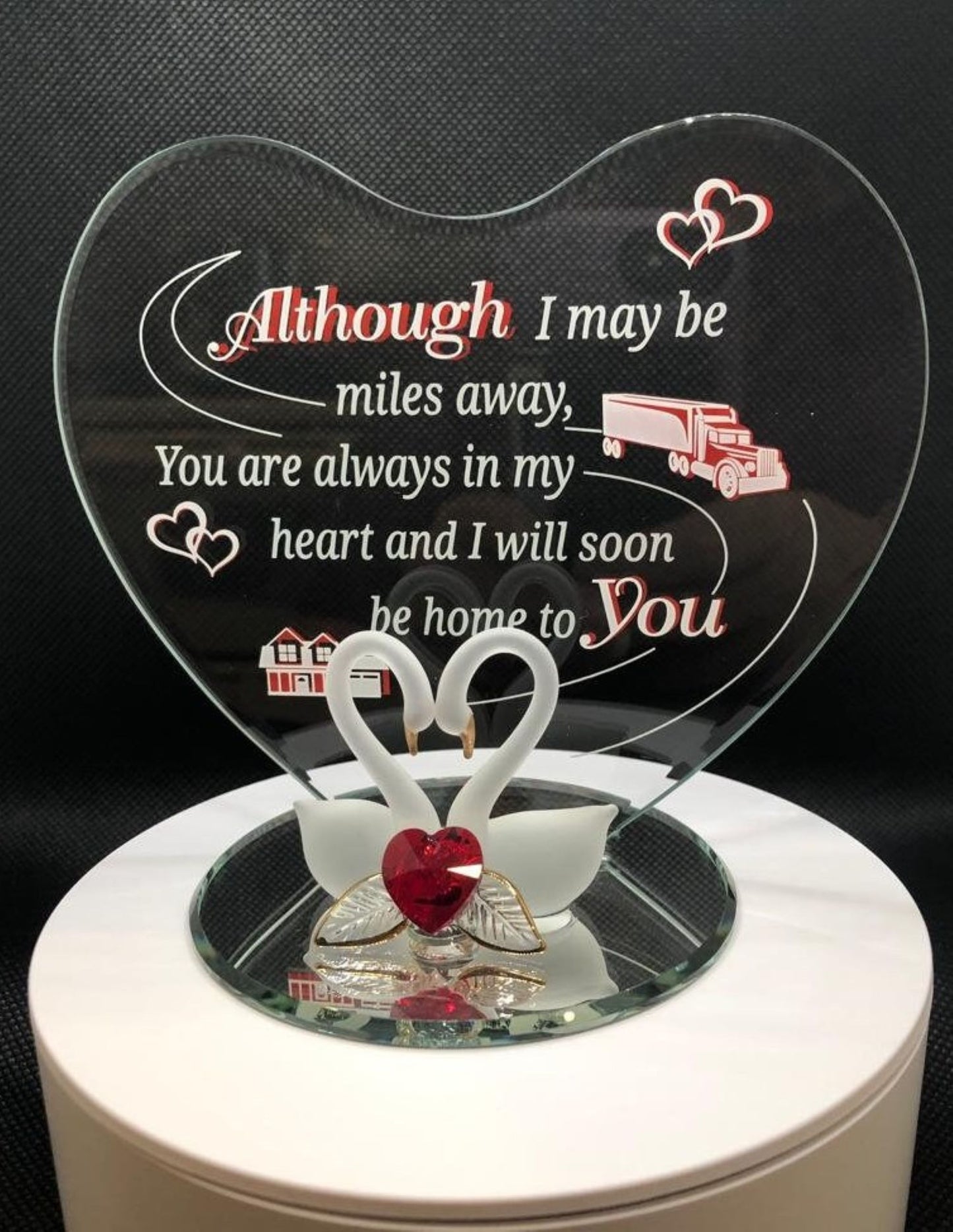 Home To You Trucker Gift Figurine Handcrafted Swan Heart Glass Figurine
