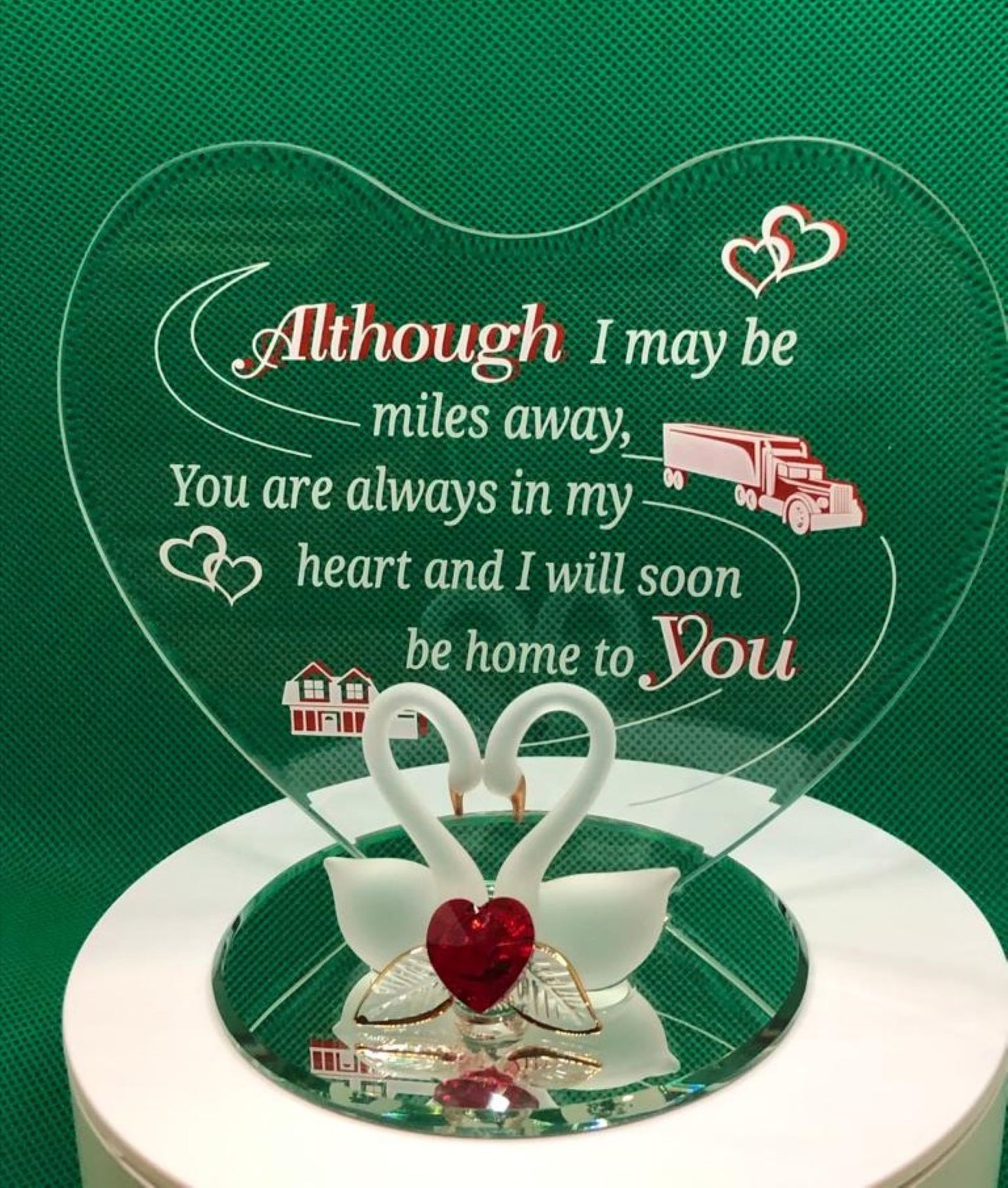 Home To You Trucker Gift Figurine Handcrafted Swan Heart Glass Figurine