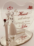 Coming Home Couple Figurine | Handcrafted Glass Romance Decor with Rose and Heart Plate