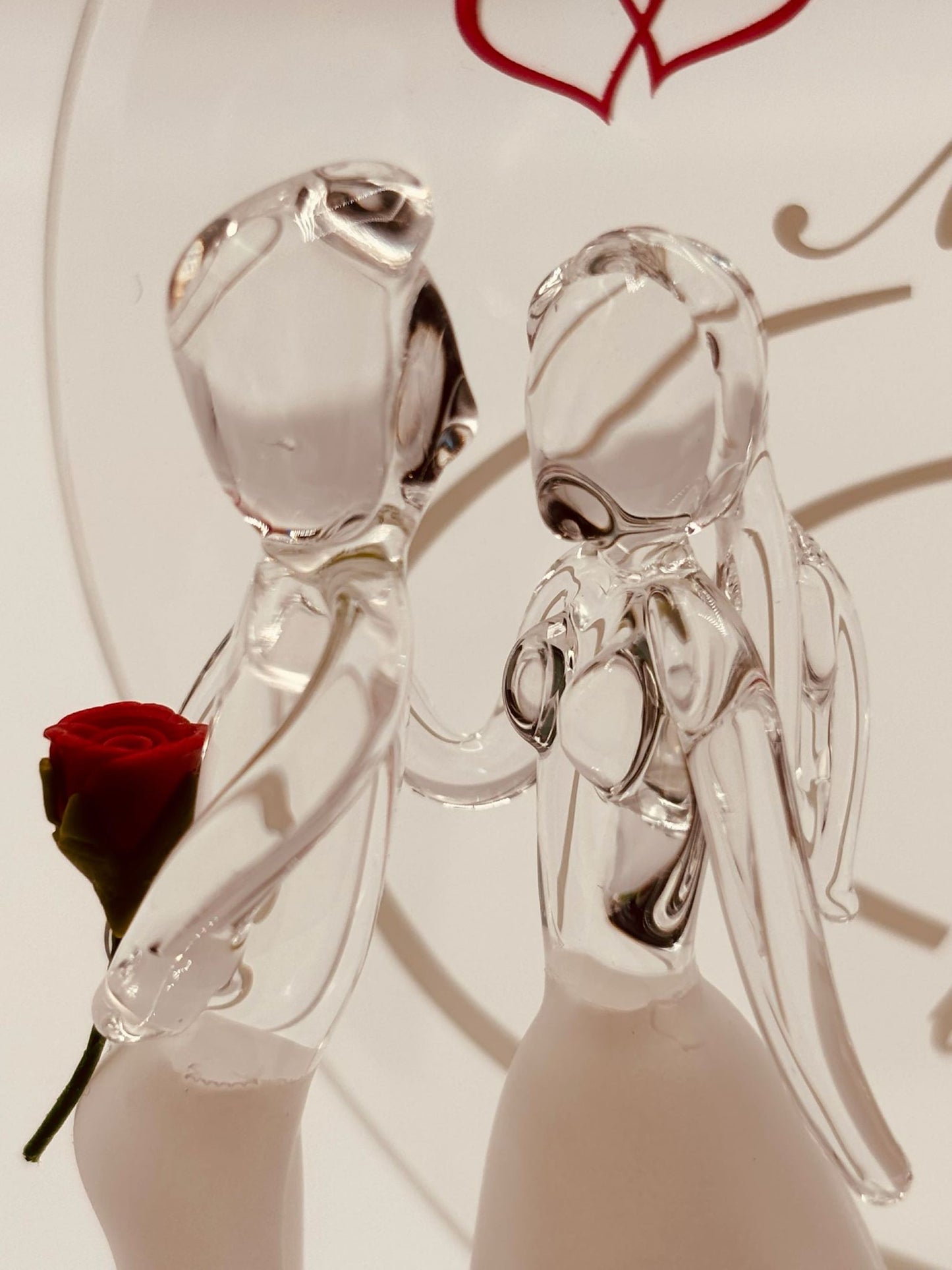Romantic Couple Glass Figurine with Heart Plaque | Anniversary Gift