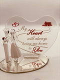 Coming Home Couple Figurine | Handcrafted Glass Romance Decor with Rose and Heart Plate