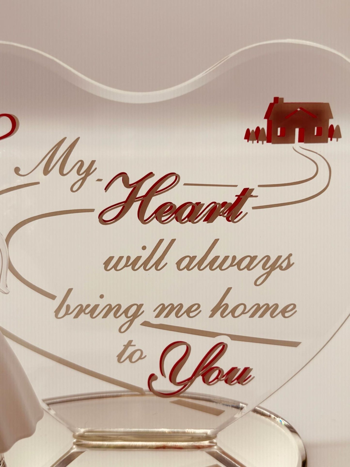 Romantic Couple Glass Figurine with Heart Plaque | Anniversary Gift