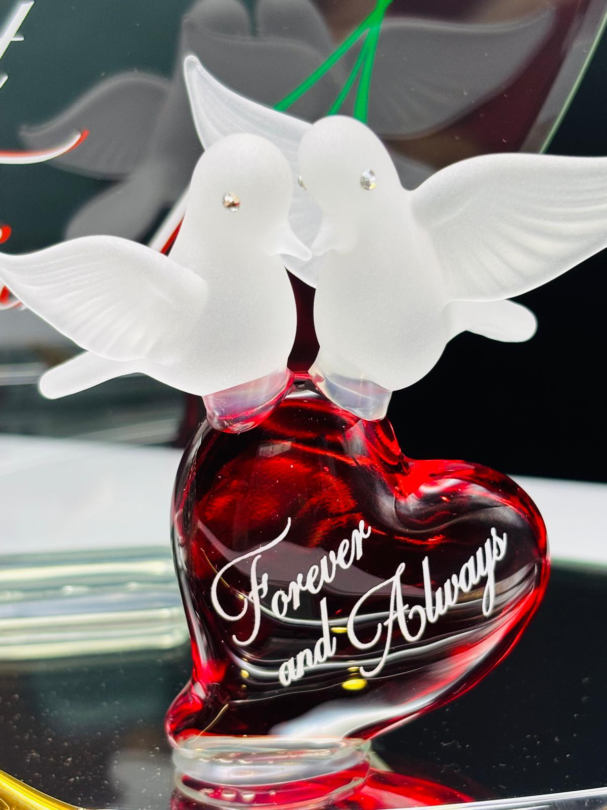 Rose with Doves “My Wife” Glass Figurine Romantic Anniversary Gift