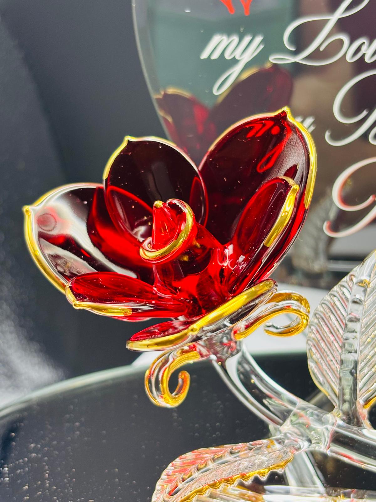 Rose with Doves “My Wife” Glass Figurine Romantic Anniversary Gift