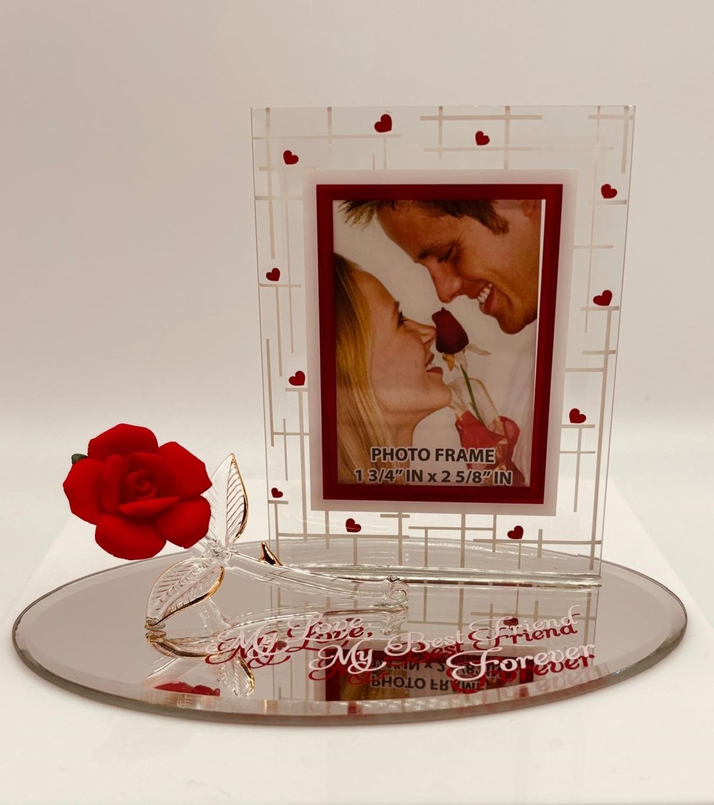 Rose Photo Frame Figurine | Romantic Glass Rose Frame for Love & Memories