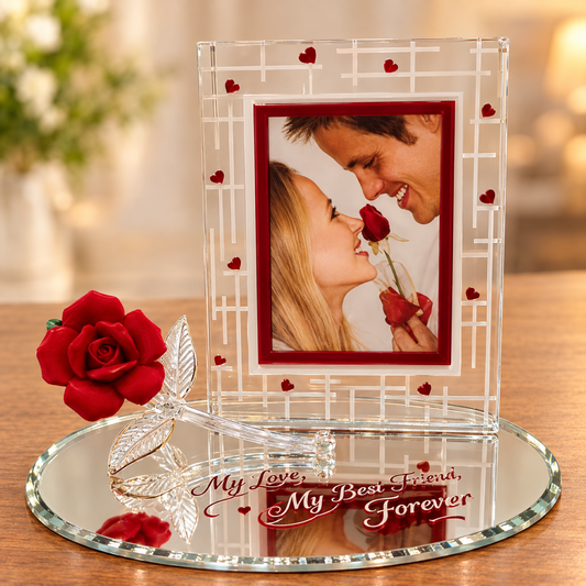 Rose Photo Frame Figurine | Romantic Glass Rose Frame for Love & Memories