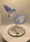 Glass Hummingbird Figurine, Handmade Bird Blue Flower, Hummingbird Statue, Home Garden Decor, Gift for Bird Lover, Christmas Gift