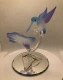 Glass Hummingbird Figurine, Handmade Bird Blue Flower, Hummingbird Statue, Home Garden Decor, Gift for Bird Lover, Christmas Gift