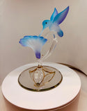Handcrafted Hummingbird on Blue Flower Figurine Glass Collectible Nature Decor