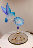 Handcrafted Hummingbird on Blue Flower Figurine Glass Collectible Nature Decor