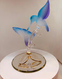 Handcrafted Hummingbird on Blue Flower Figurine Glass Collectible Nature Decor