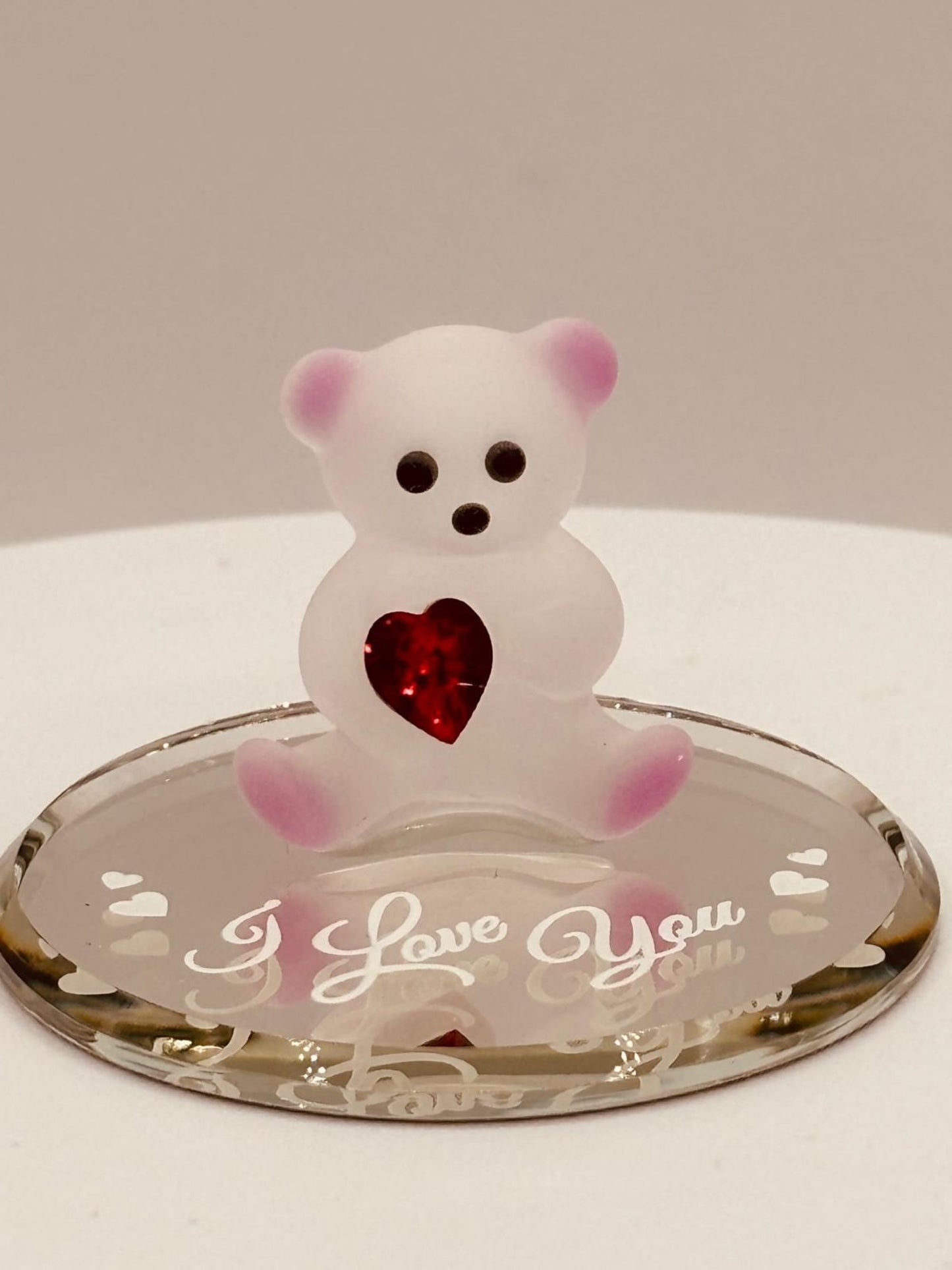 I Love You Bear Figurine | Handcrafted Glass Bear with Crystal Heart
